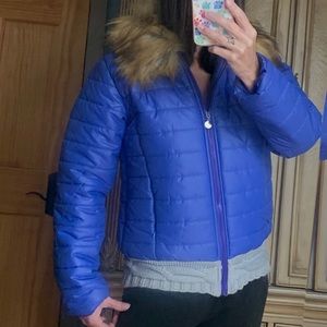 Military Hippie Blue Puffer Hoodie Jacket Coat S